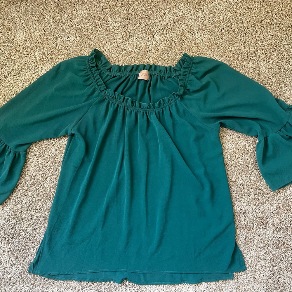 Green Ruffle-Neck Women's Blouse